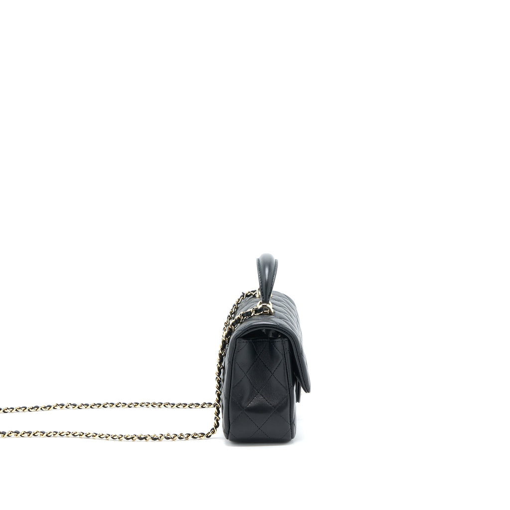 CHANEL TOP HANDLE MINI RECTANGULAR FLAP BAG LAMBSKIN BLACK LGHW (MICROCHIP)