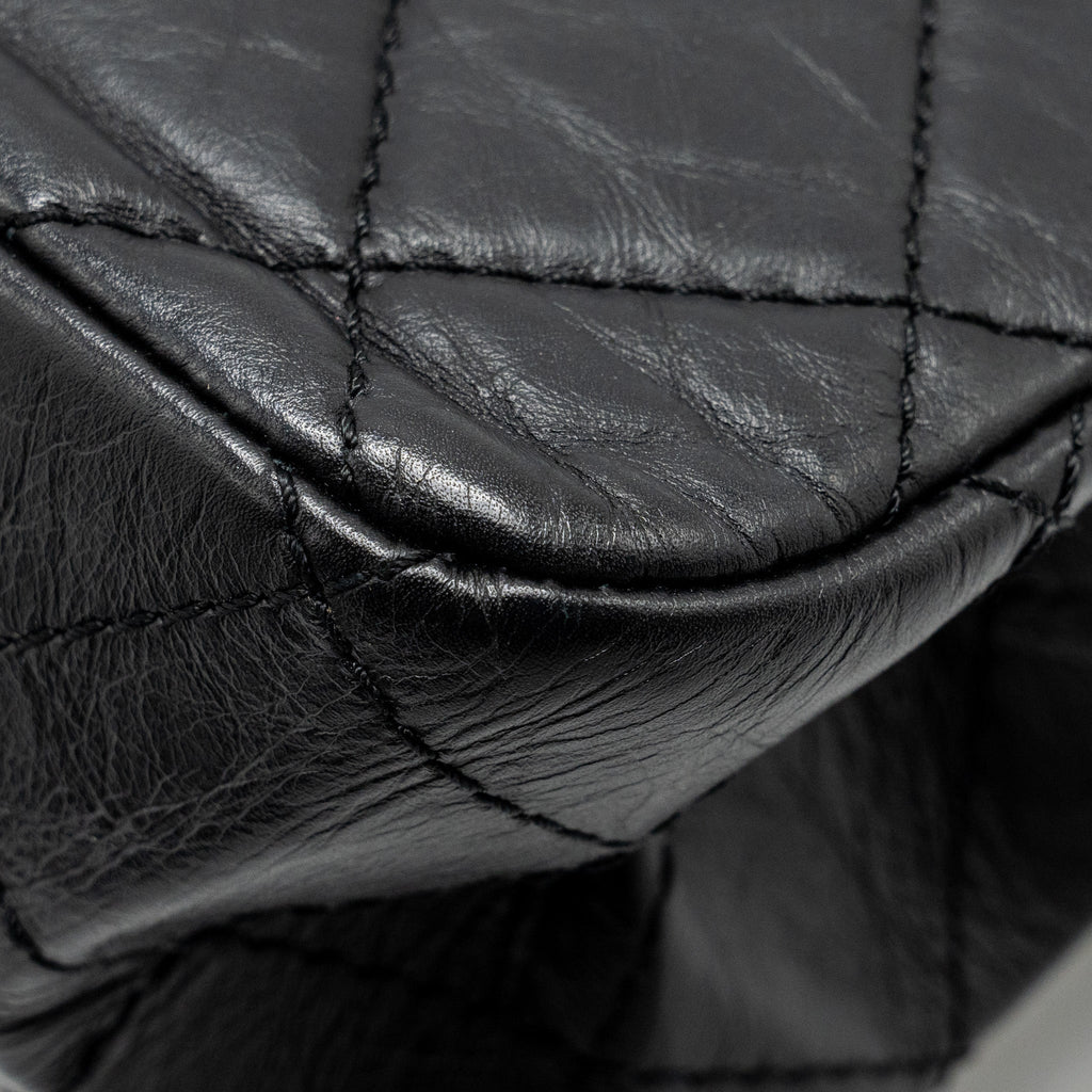 CHANEL 2.55 227 REISSUE FLAP BAG AGED CALFSKIN BLACK RUTHENIUM HARDWARE