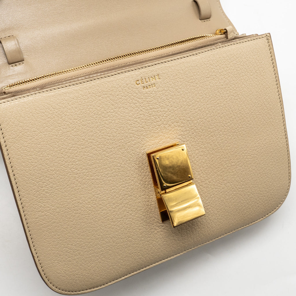 CELINE MEDIUM CLASSIC BOX BAG GOATSKIN BEIGE GHW