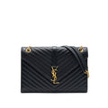 SAINT LAURENT / YSL LARGE ENVELOPE CHAIN FLAP BAG IN BLACK GRAIN DE POUDRE