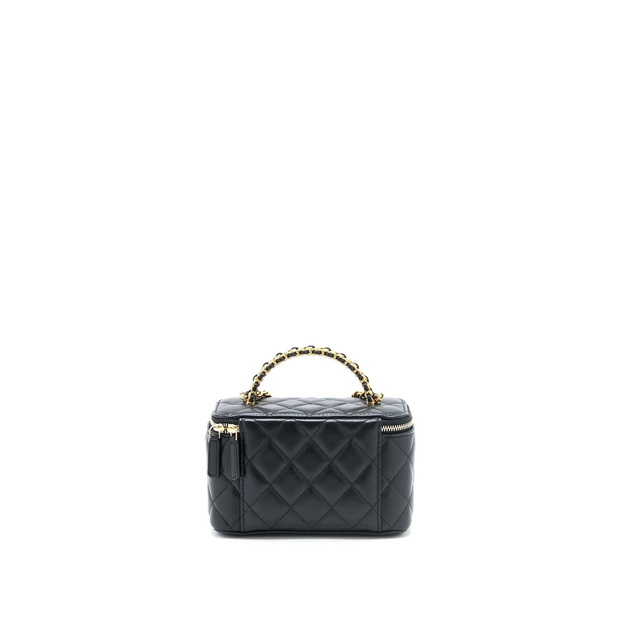 CHANEL TOP TWIST CHAIN HANDLE LONG VANITY WITH CHAIN LAMBSKIN BLACK BRUSHED GHW (MICROCHIP)
