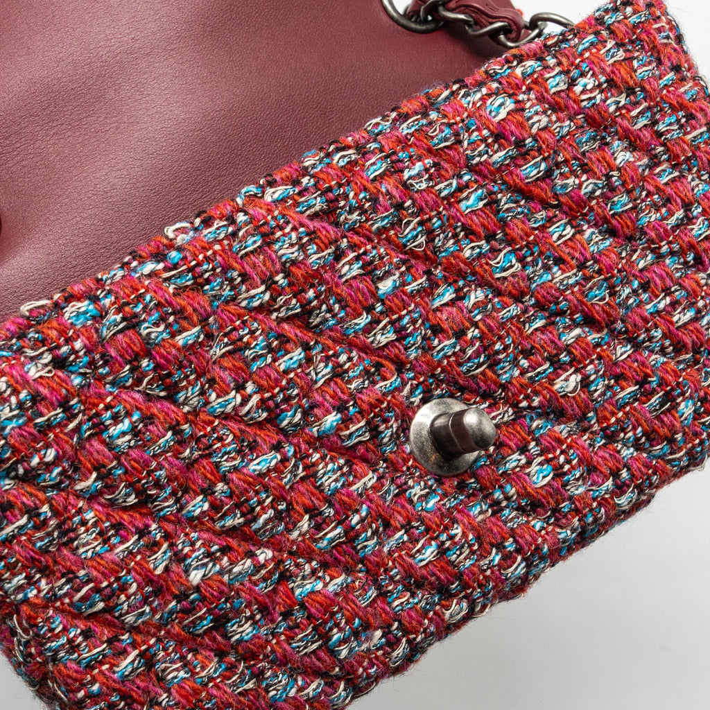 CHANEL MINI RECTANGULAR FLAP BAG TWEED MULTICOLOUR RUTHENIUM HARDWARE(MICROCHIP)