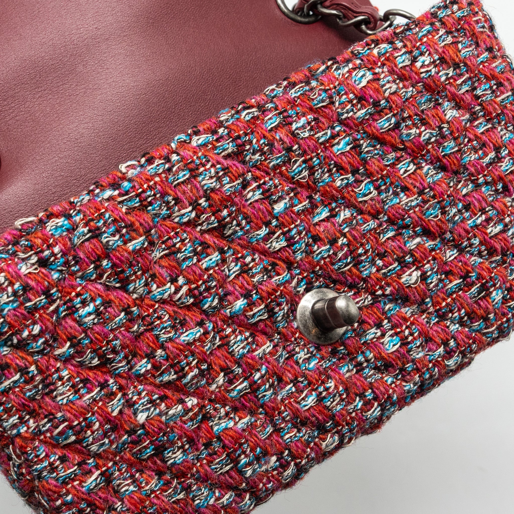 CHANEL MINI RECTANGULAR FLAP BAG TWEED MULTICOLOUR RUTHENIUM HARDWARE(MICROCHIP)