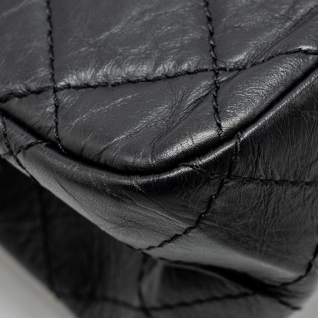 CHANEL 2.55 227 REISSUE FLAP BAG AGED CALFSKIN BLACK RUTHENIUM HARDWARE