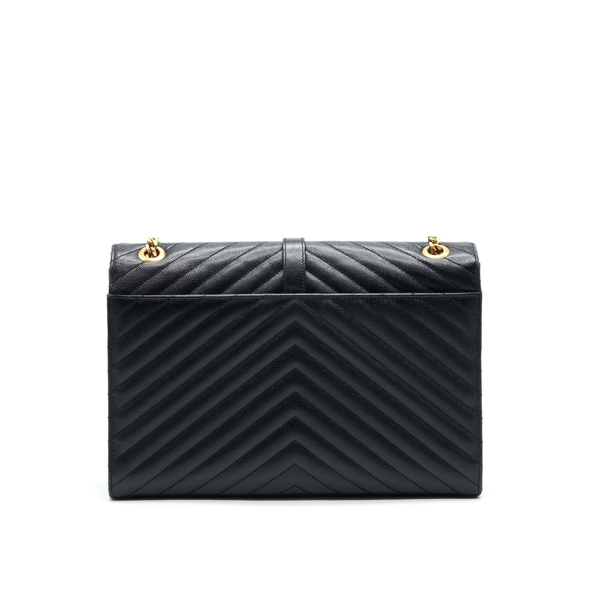 SAINT LAURENT / YSL LARGE ENVELOPE CHAIN FLAP BAG IN BLACK GRAIN DE POUDRE