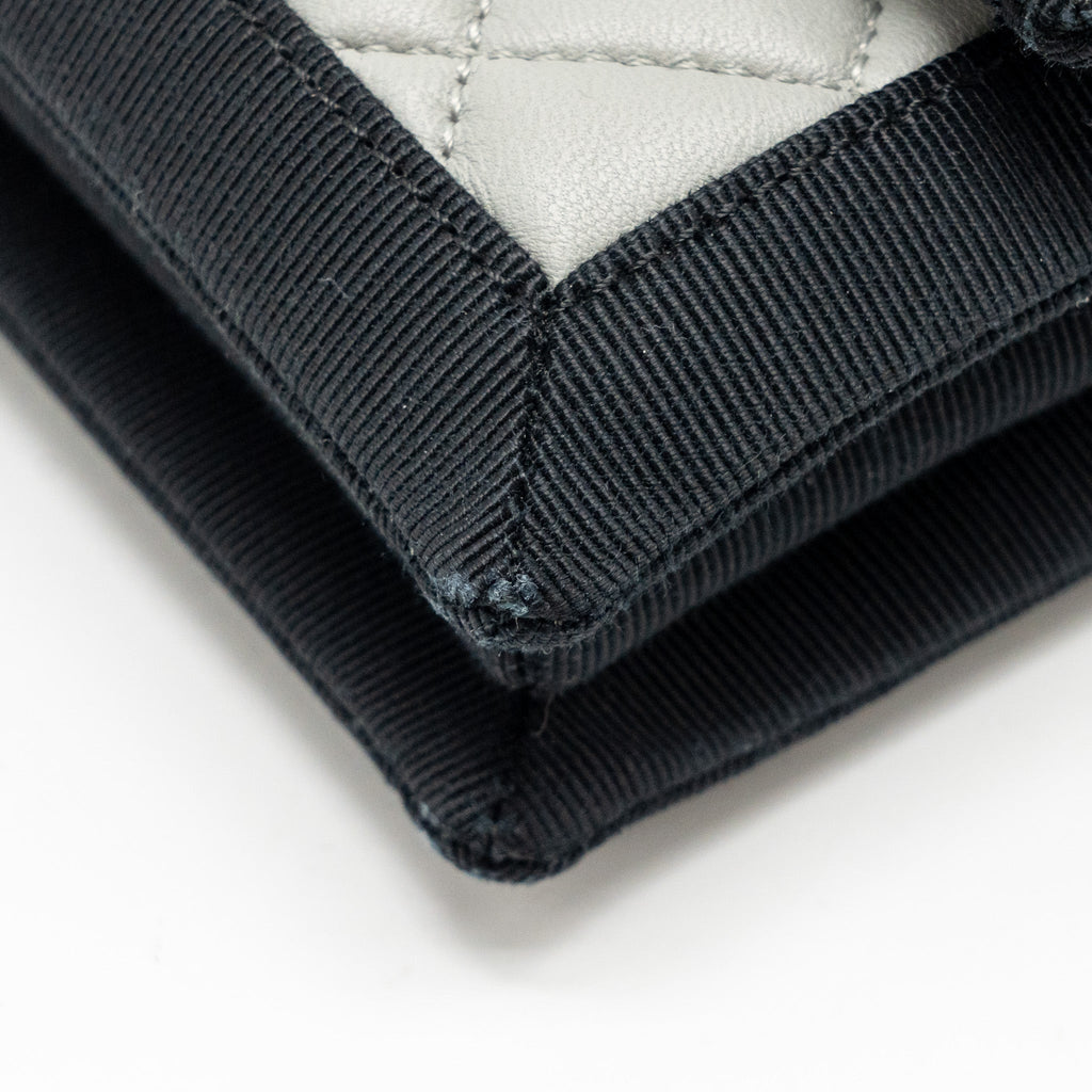 CHANEL QUILTED FLAP WITH FABRIC EDGE LAMBSKIN GREY/ BLACK WITH BLACK HARDWARE