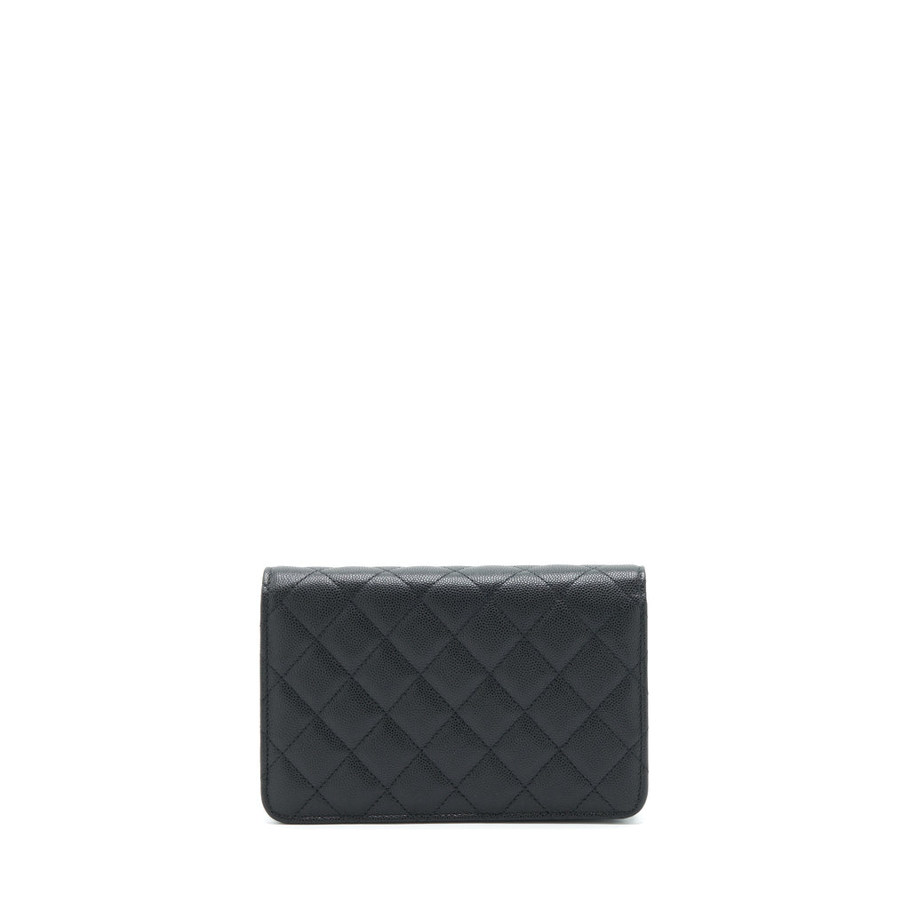 CHANEL 22S DETAILED LOGO WALLET ON CHAIN CAVIAR BLACK LGHW