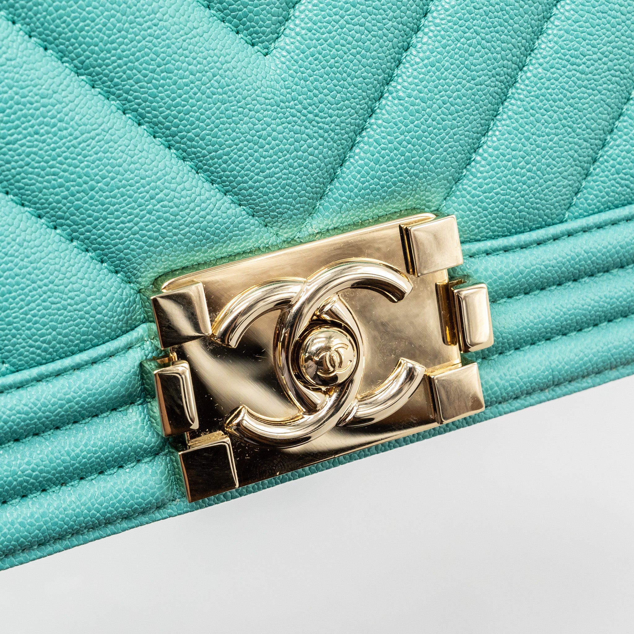 CHANEL CHEVRON SMALL BOY BAG CAVIAR LIGHT GREEN LGHW