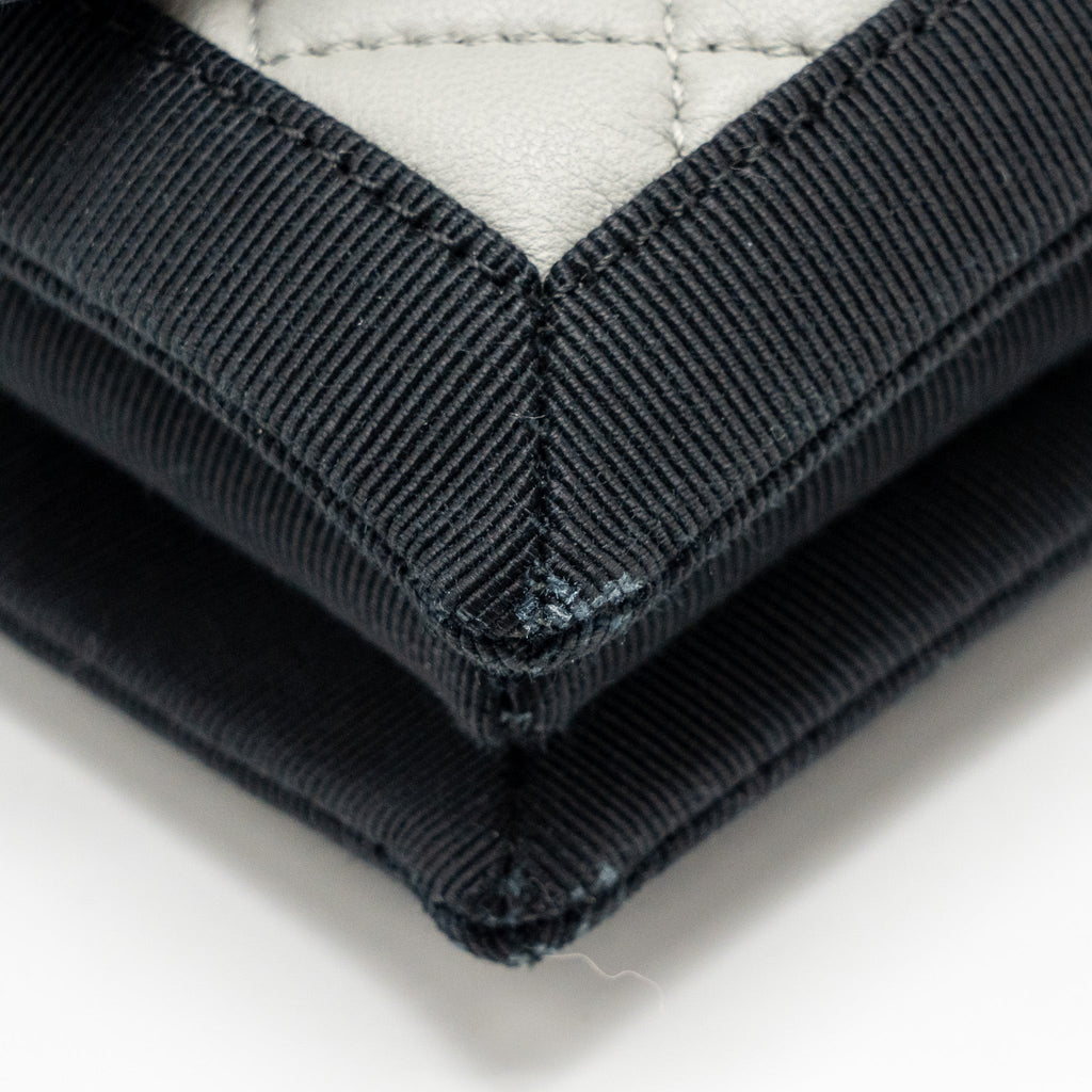 CHANEL QUILTED FLAP WITH FABRIC EDGE LAMBSKIN GREY/ BLACK WITH BLACK HARDWARE