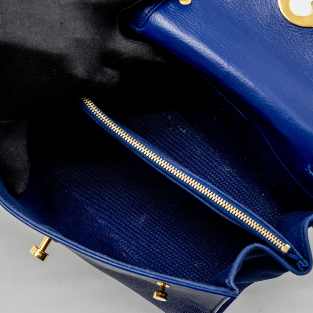 SAINT LAURENT/YSL MUSE TWO TOTE BAG CALFSKIN BLUE GHW