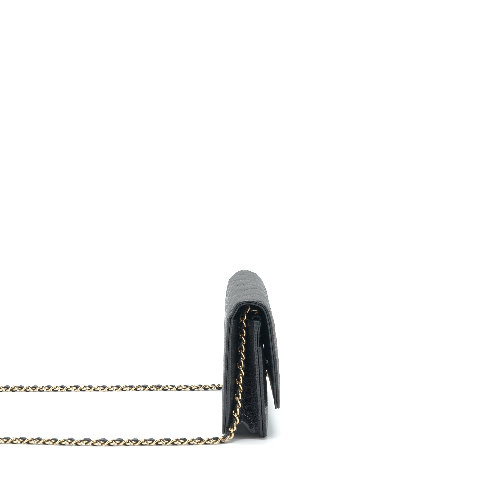 CHANEL 22S DETAILED LOGO WALLET ON CHAIN CAVIAR BLACK LGHW