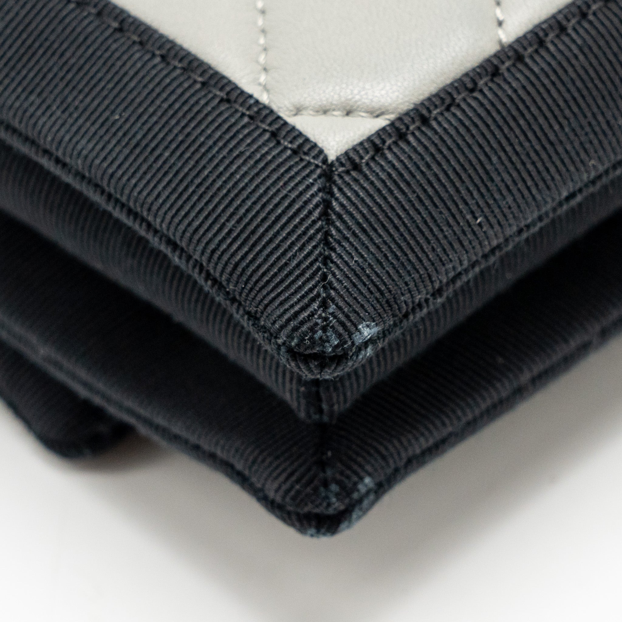 CHANEL QUILTED FLAP WITH FABRIC EDGE LAMBSKIN GREY/ BLACK WITH BLACK HARDWARE