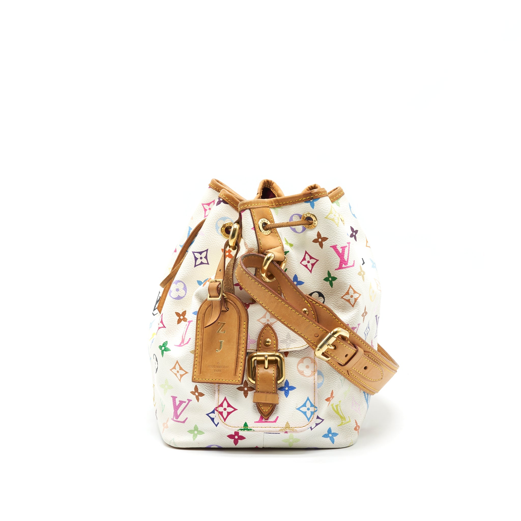 LOUIS VUITTON PETIT NOE SHOULDER BAG MONOGRAM CANVAS MULTICOLOR WHITE