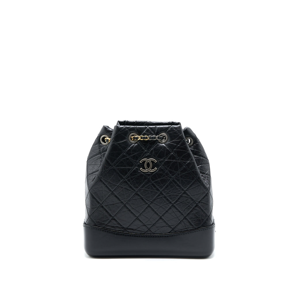 CHANEL SMALL GABRIELLE BACKPACK AGED CALFSKIN BLACK MULTICOLOUR HARDWARE (MICROCHIP)