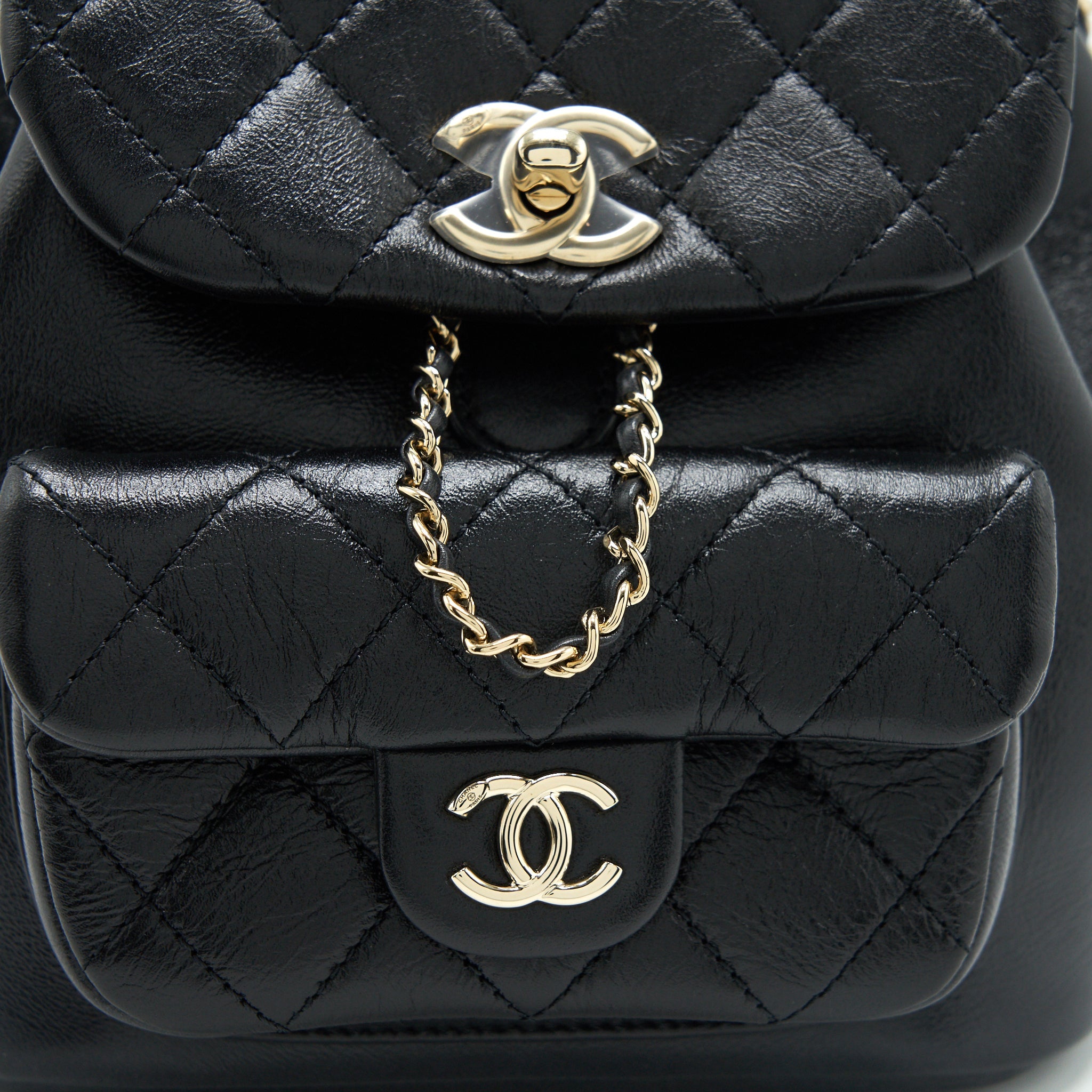 CHANEL 22C MINI DUMA BACKPACK CALFSKIN BLACK LGHW(MICROCHIP)