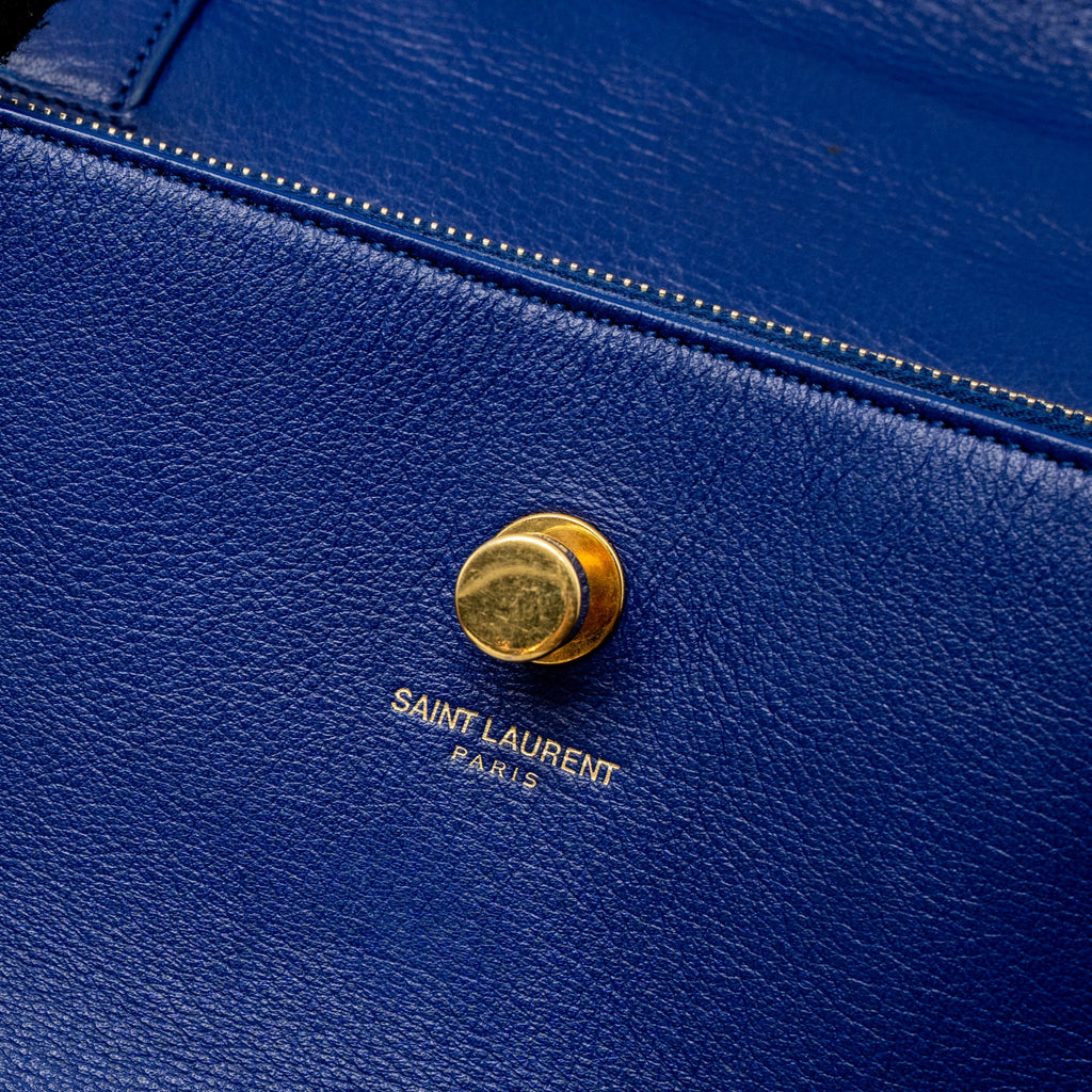 SAINT LAURENT/YSL MUSE TWO TOTE BAG CALFSKIN BLUE GHW