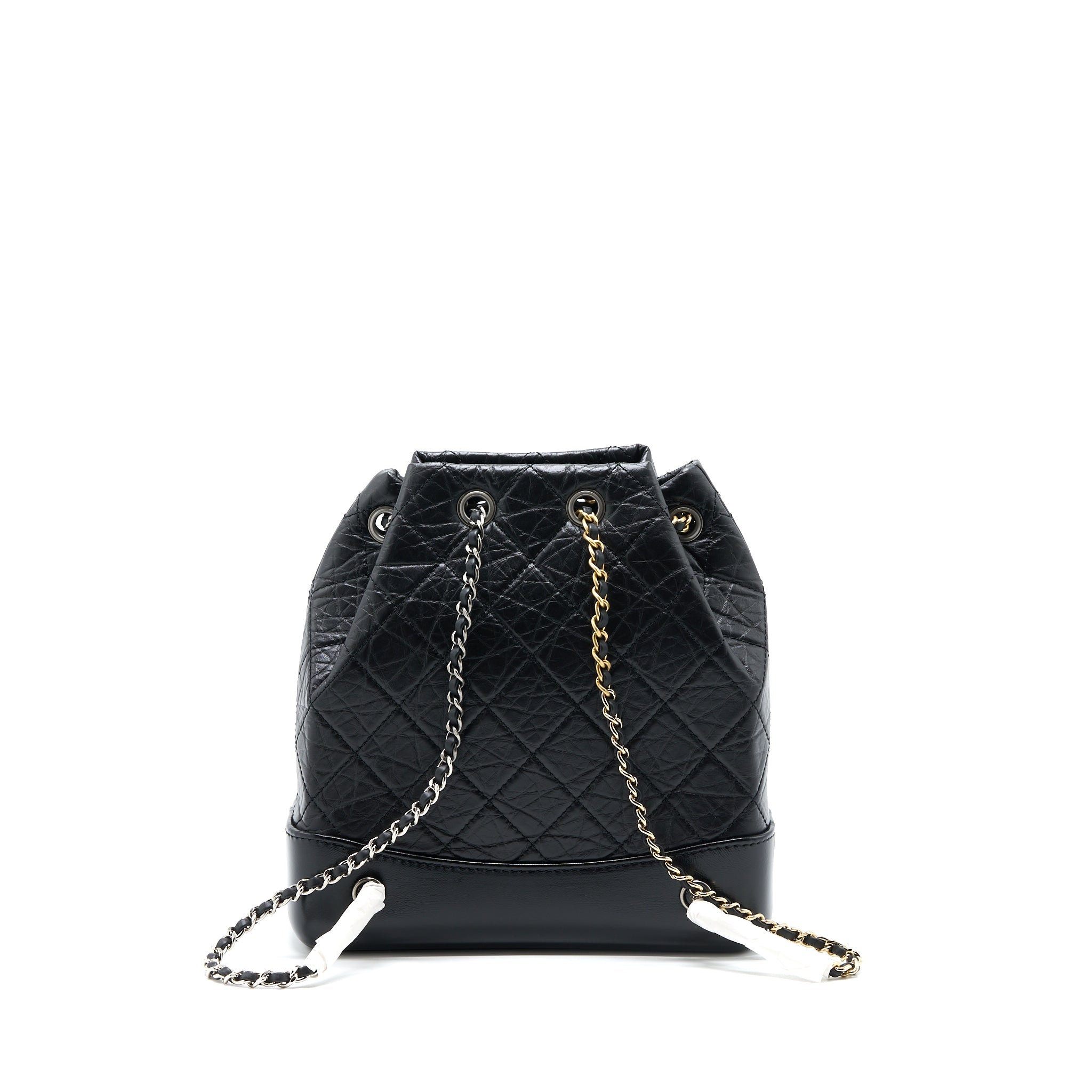 CHANEL SMALL GABRIELLE BACKPACK AGED CALFSKIN BLACK MULTICOLOUR HARDWARE (MICROCHIP)