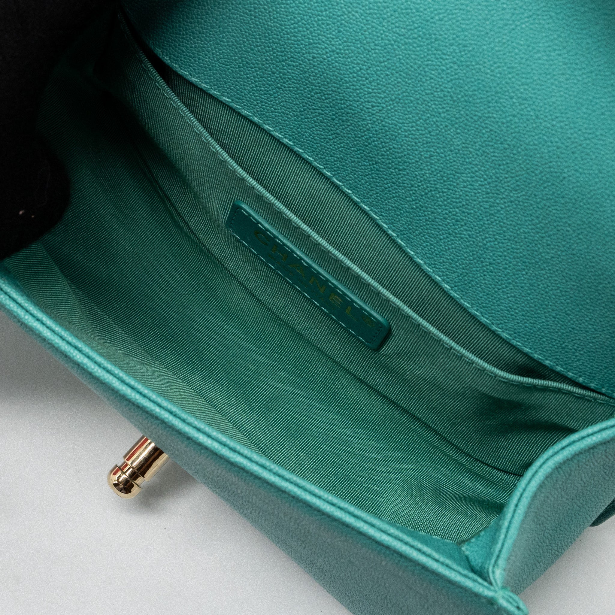 CHANEL CHEVRON SMALL BOY BAG CAVIAR LIGHT GREEN LGHW