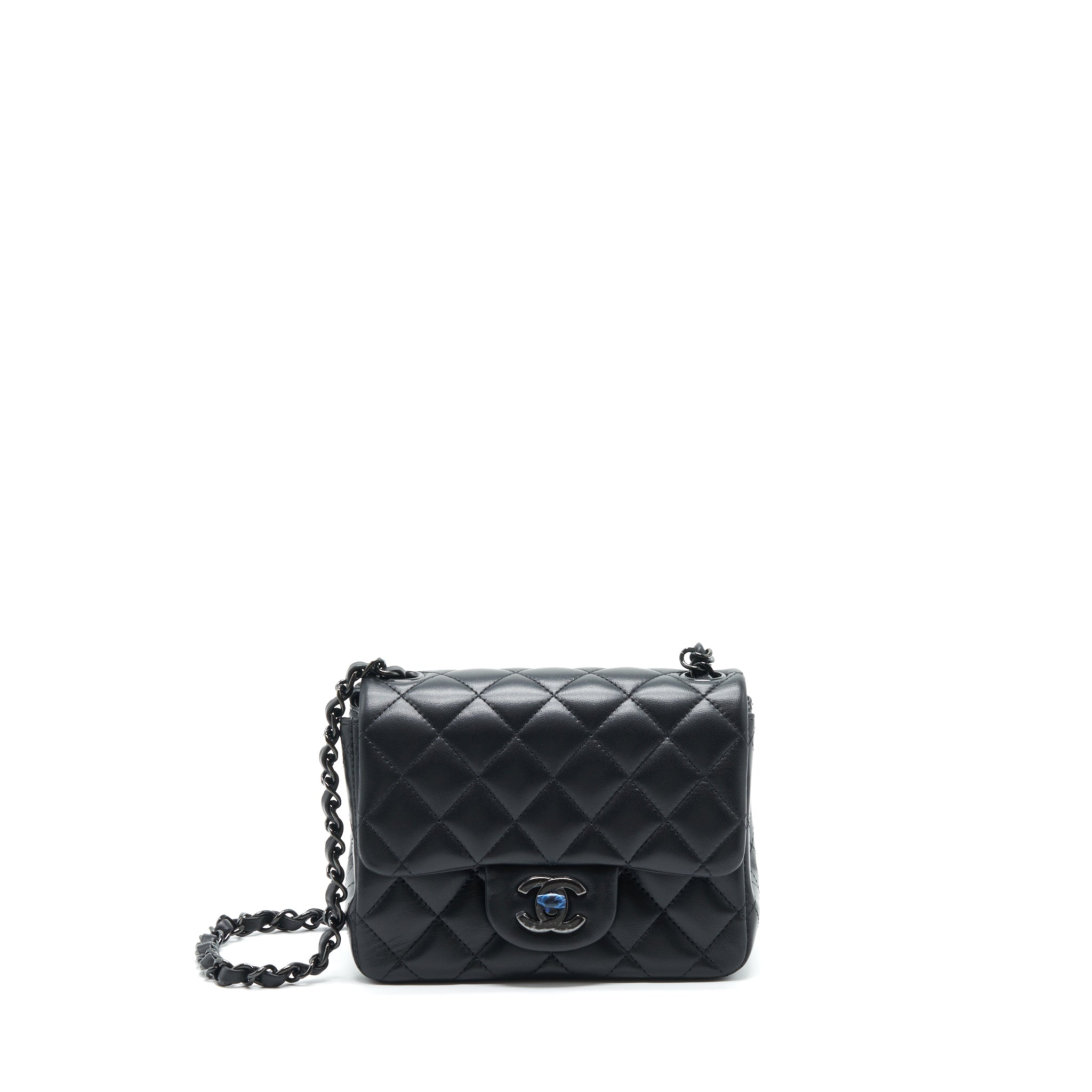 CHANEL MINI SQUARE FLAP BAG LAMBSKIN SO BLACK