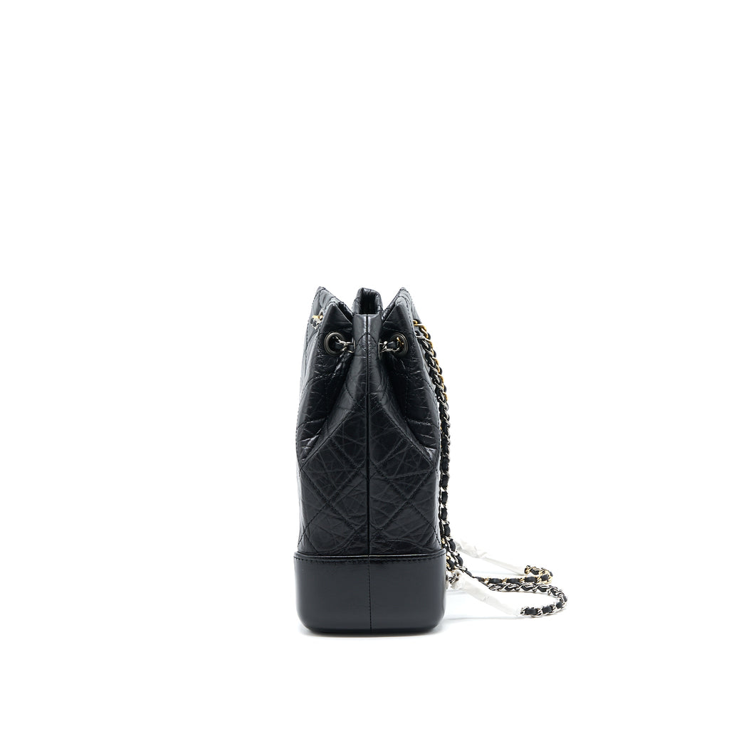 CHANEL SMALL GABRIELLE BACKPACK AGED CALFSKIN BLACK MULTICOLOUR HARDWARE (MICROCHIP)