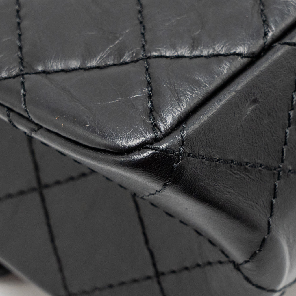 CHANEL LARGE 2.55 REISSUE FLAP BAG AGED CALFSKIN BLACK GHW