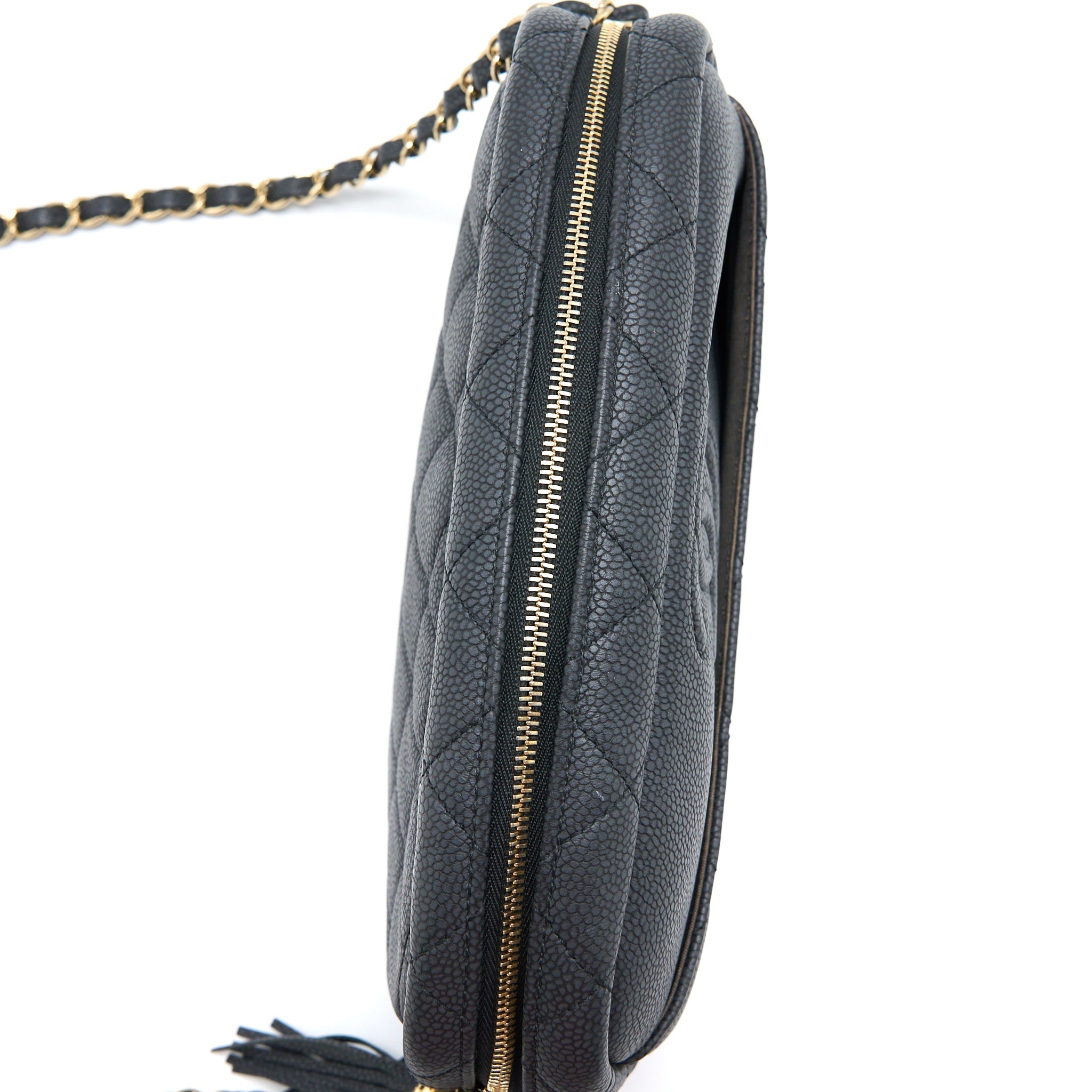 CHANEL LARGE CAMERA BAG GRAINED CALFSKIN DARK GREY LGHW