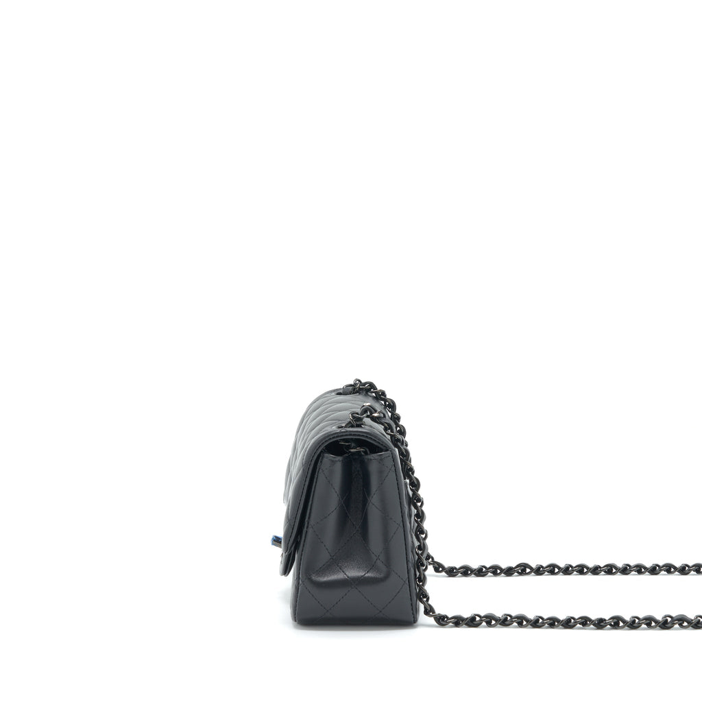 CHANEL MINI SQUARE FLAP BAG LAMBSKIN SO BLACK