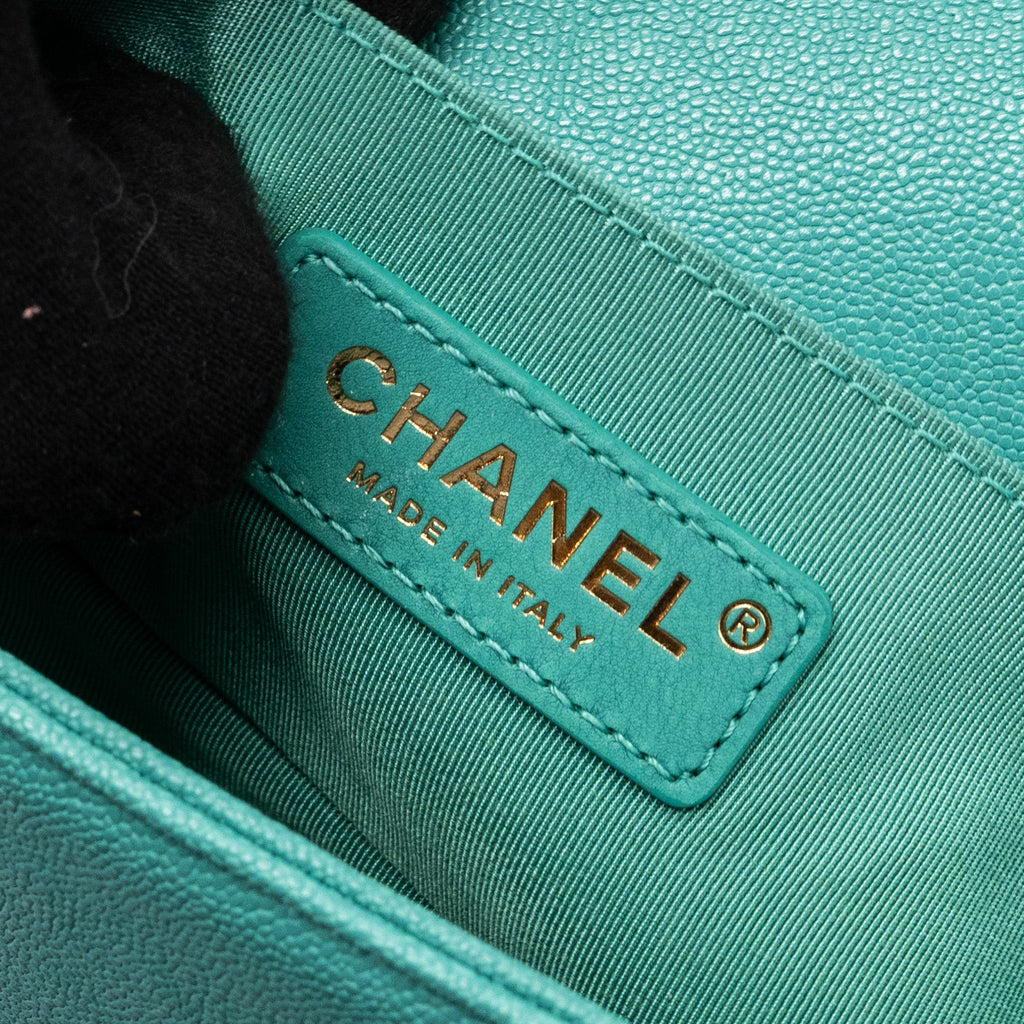 CHANEL CHEVRON SMALL BOY BAG CAVIAR LIGHT GREEN LGHW