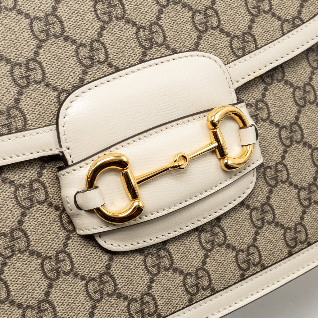 GUCCI HORSEBIT 1955 SHOULDER BAG GG SUPREME CANVAS/LEATHER BEIGE/WHITE GHW