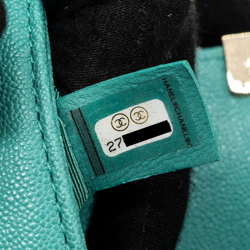 CHANEL CHEVRON SMALL BOY BAG CAVIAR LIGHT GREEN LGHW