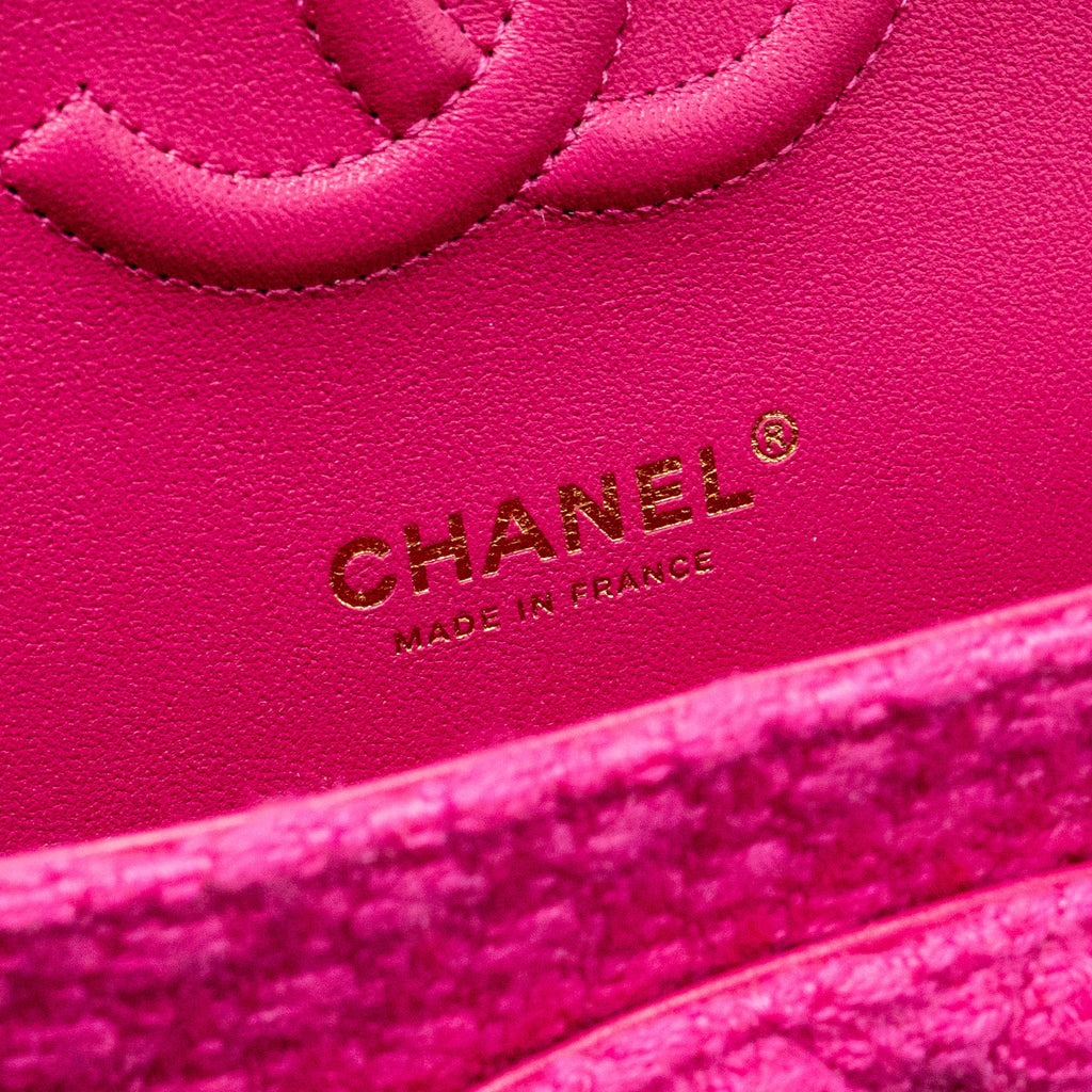 CHANEL MEDIUM CLASSIC DOUBLE FLAP BAG TWEED PINK LGHW (MICROCHIP)