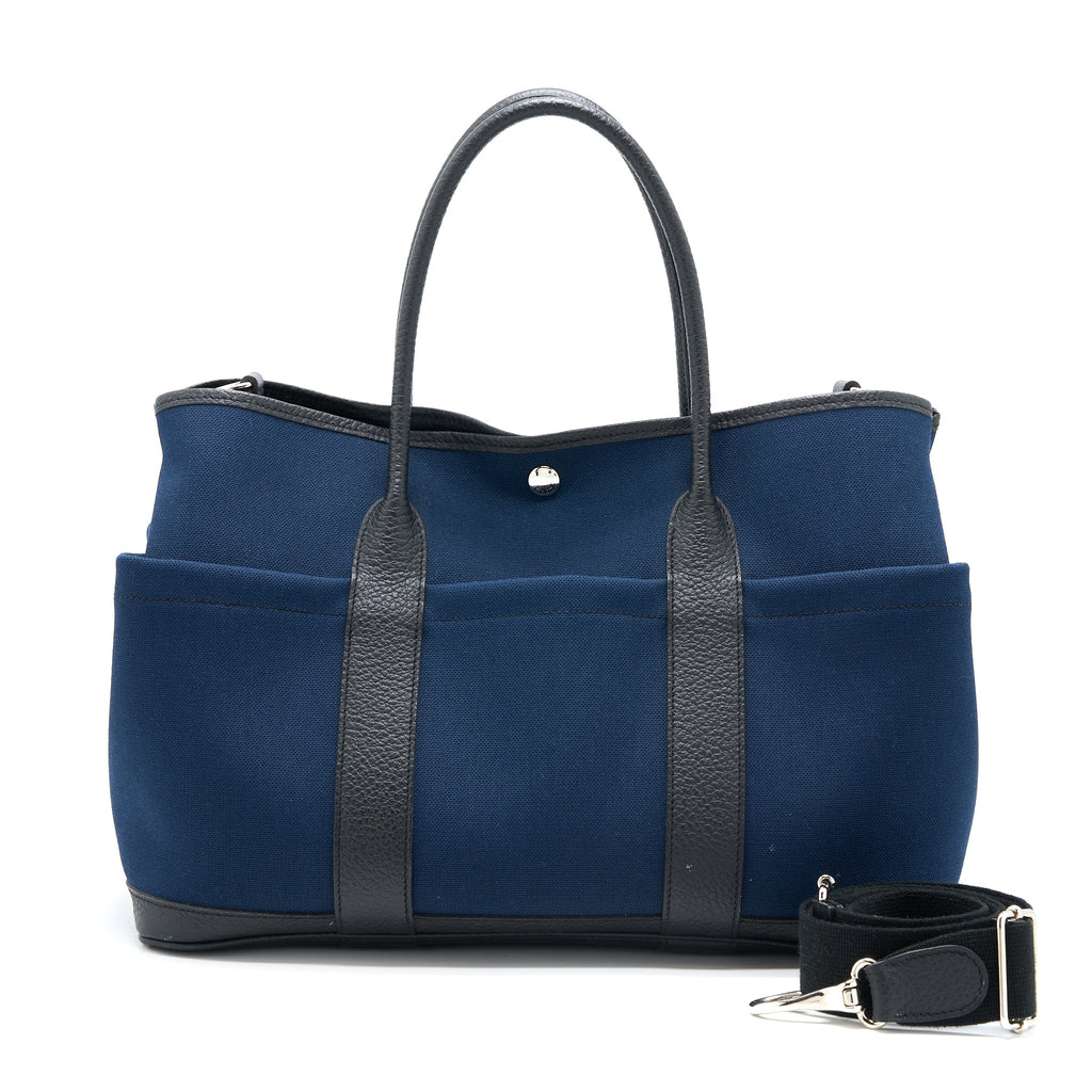 HERMES GARDEN PARTY 36 POCKETS NEGONDA/CANVAS BLEU MARINE/BLACK SHW
