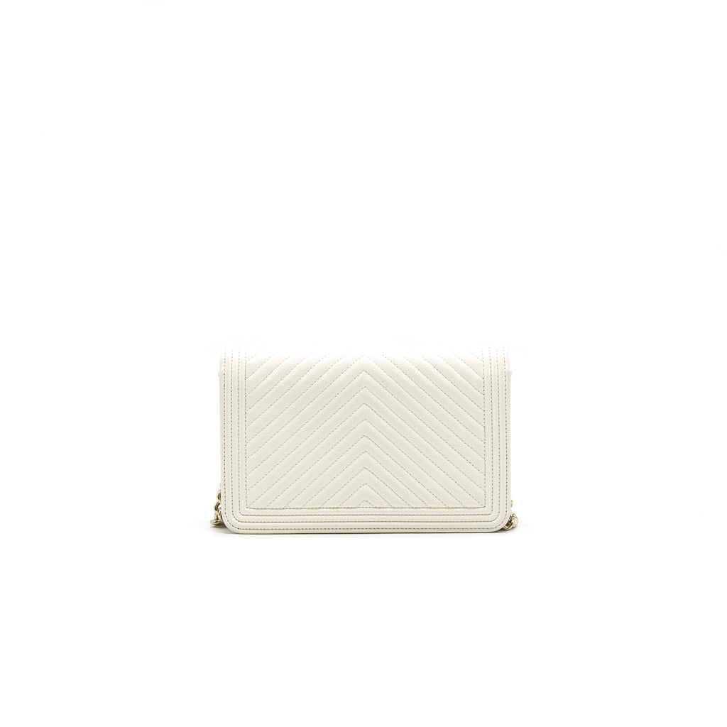CHANEL CHEVRON CAVIAR WALLET ON CHAIN IVORY LGHW