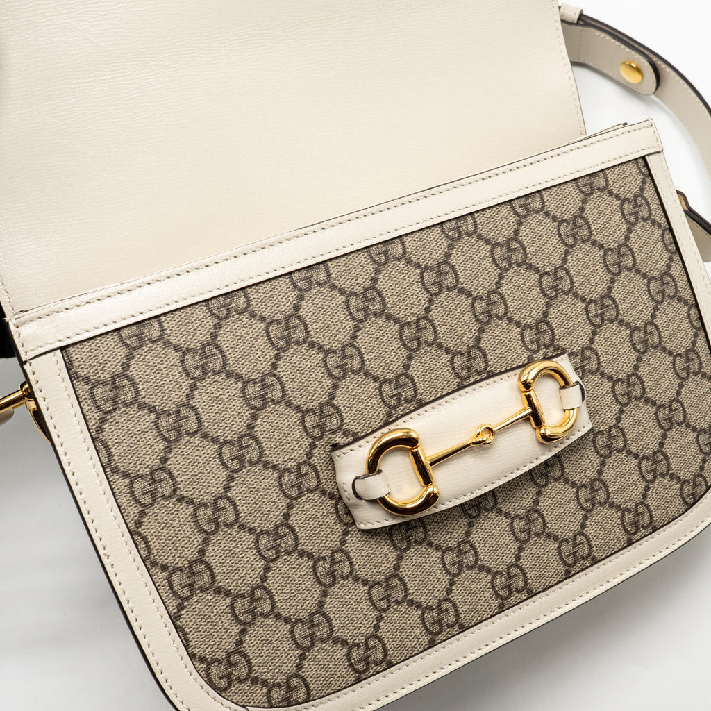 GUCCI HORSEBIT 1955 SHOULDER BAG GG SUPREME CANVAS/LEATHER BEIGE/WHITE GHW