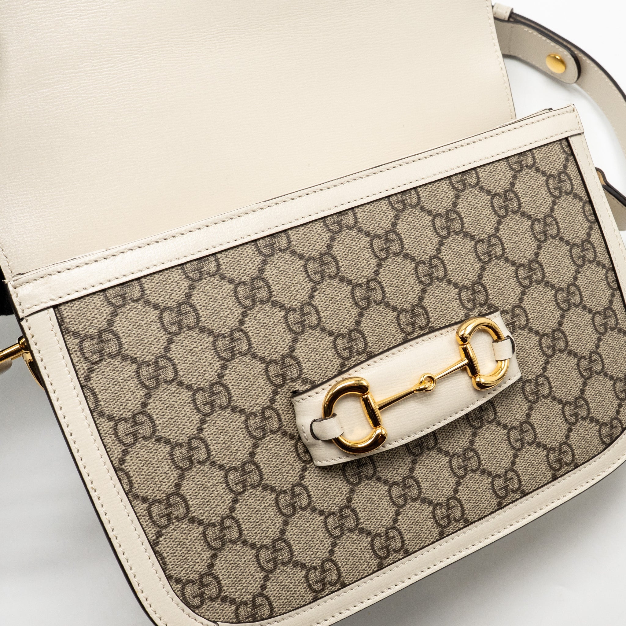 GUCCI HORSEBIT 1955 SHOULDER BAG GG SUPREME CANVAS/LEATHER BEIGE/WHITE GHW
