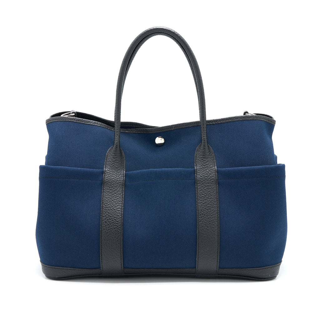 HERMES GARDEN PARTY 36 POCKETS NEGONDA/CANVAS BLEU MARINE/BLACK SHW