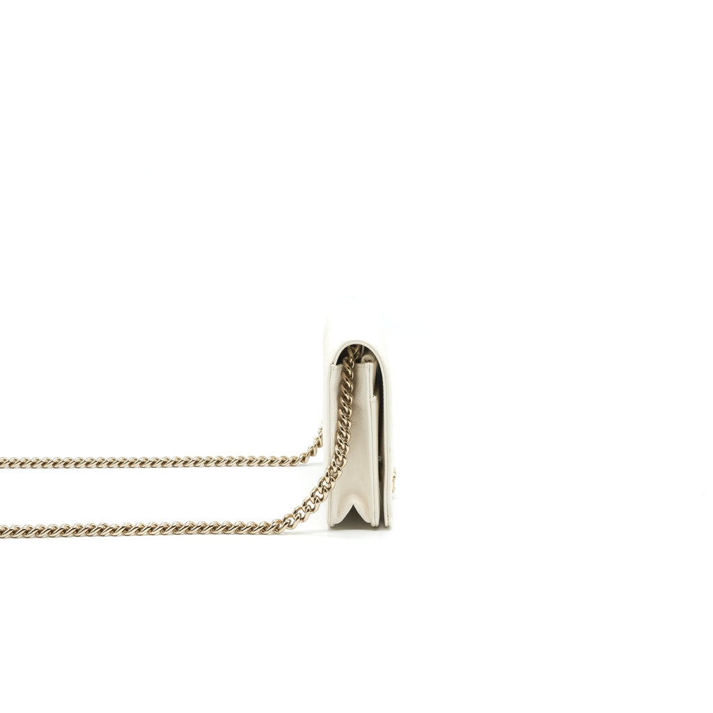 CHANEL CHEVRON CAVIAR WALLET ON CHAIN IVORY LGHW