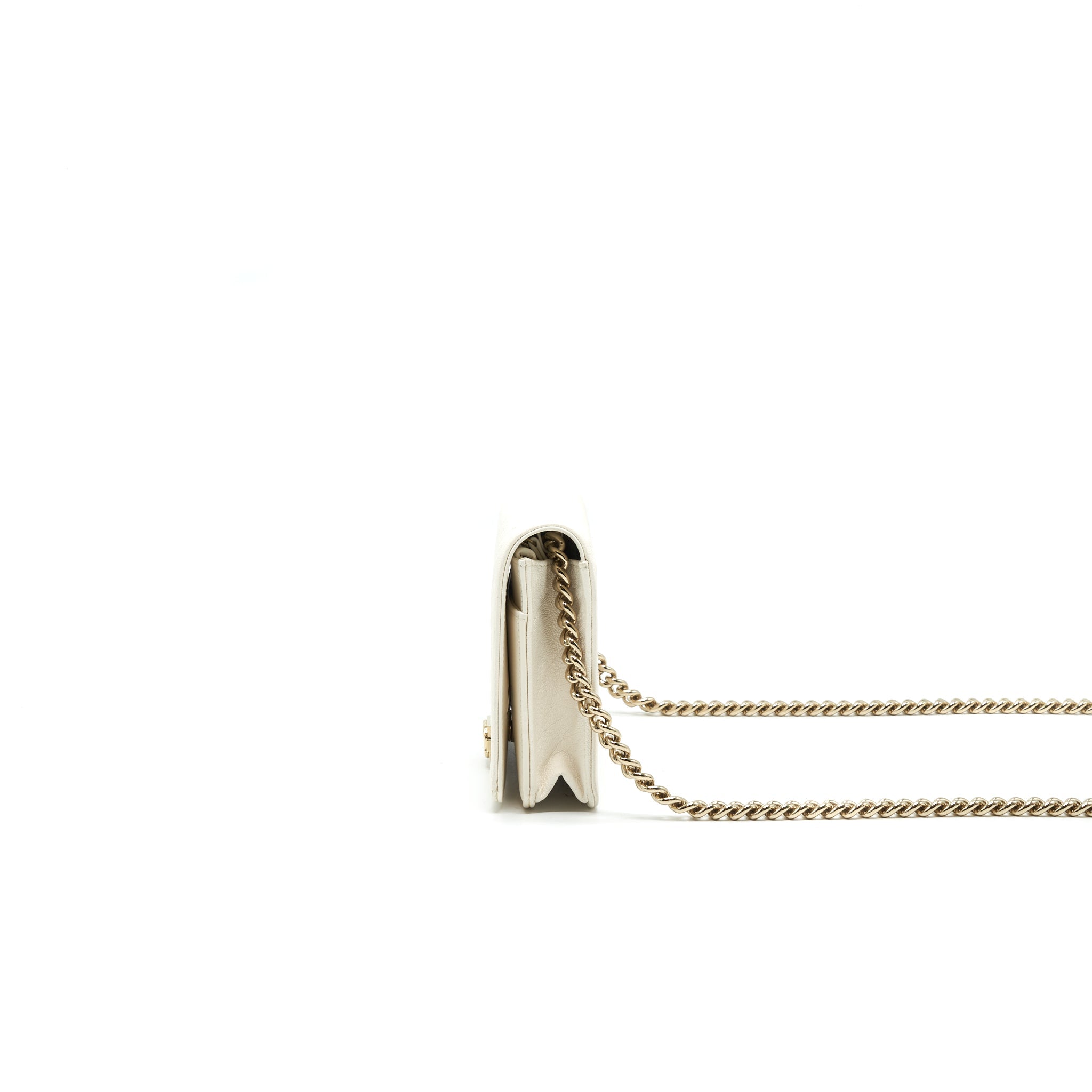 CHANEL CHEVRON CAVIAR WALLET ON CHAIN IVORY LGHW
