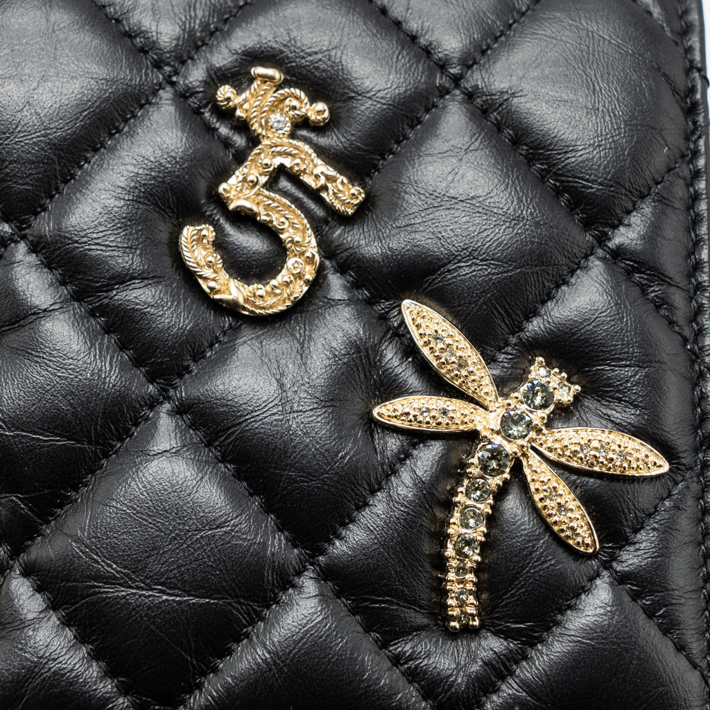 CHANEL 2.55 REISSUE LUCKY CHARMS WALLET ON CHAIN AGED CALFSKIN BLACK GHW