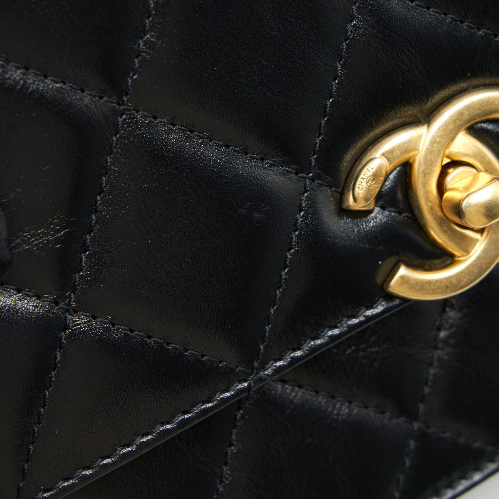 CHANEL 21A GOLD CRUSH MINI FLAP BAG CALFSKIN BLACK GHW