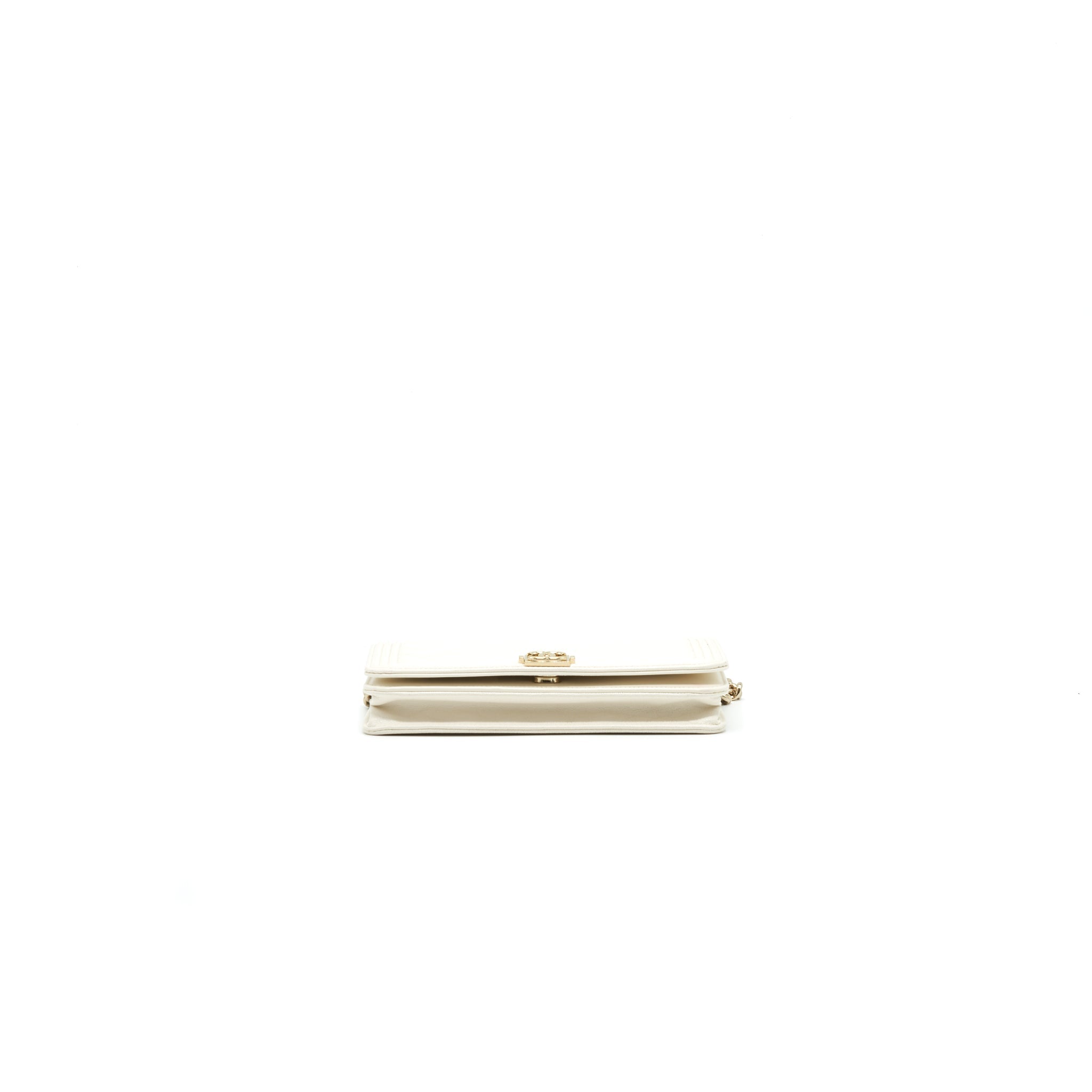 CHANEL CHEVRON CAVIAR WALLET ON CHAIN IVORY LGHW