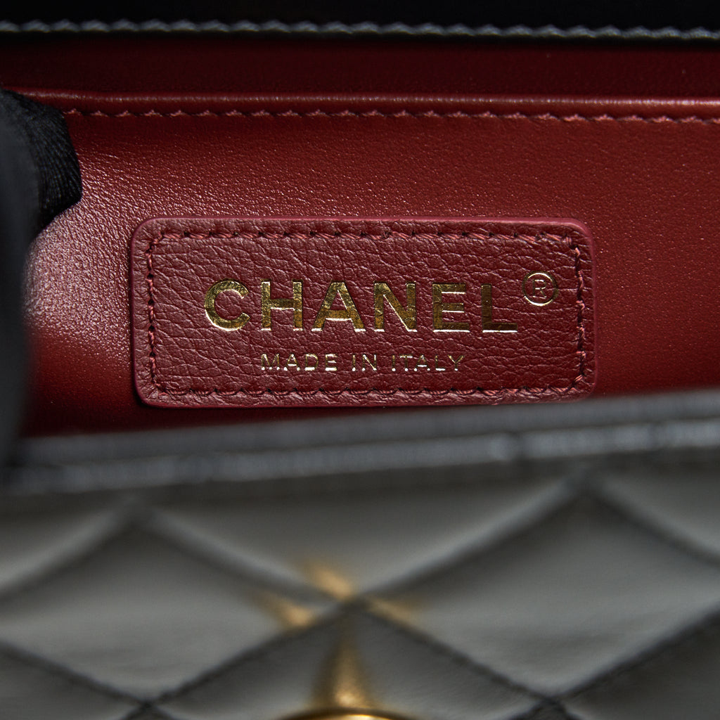 CHANEL 21A GOLD CRUSH MINI FLAP BAG CALFSKIN BLACK GHW