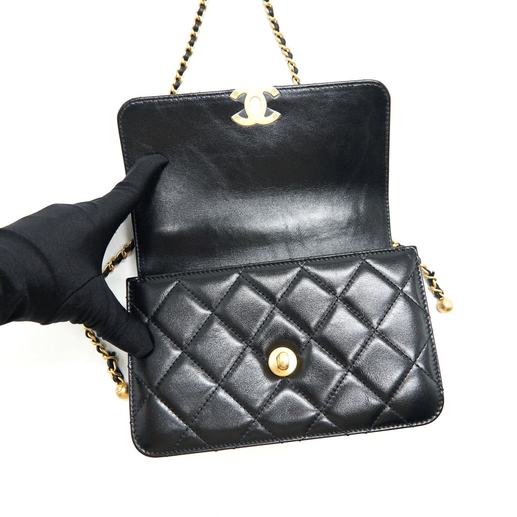 CHANEL 21A GOLD CRUSH MINI FLAP BAG CALFSKIN BLACK GHW