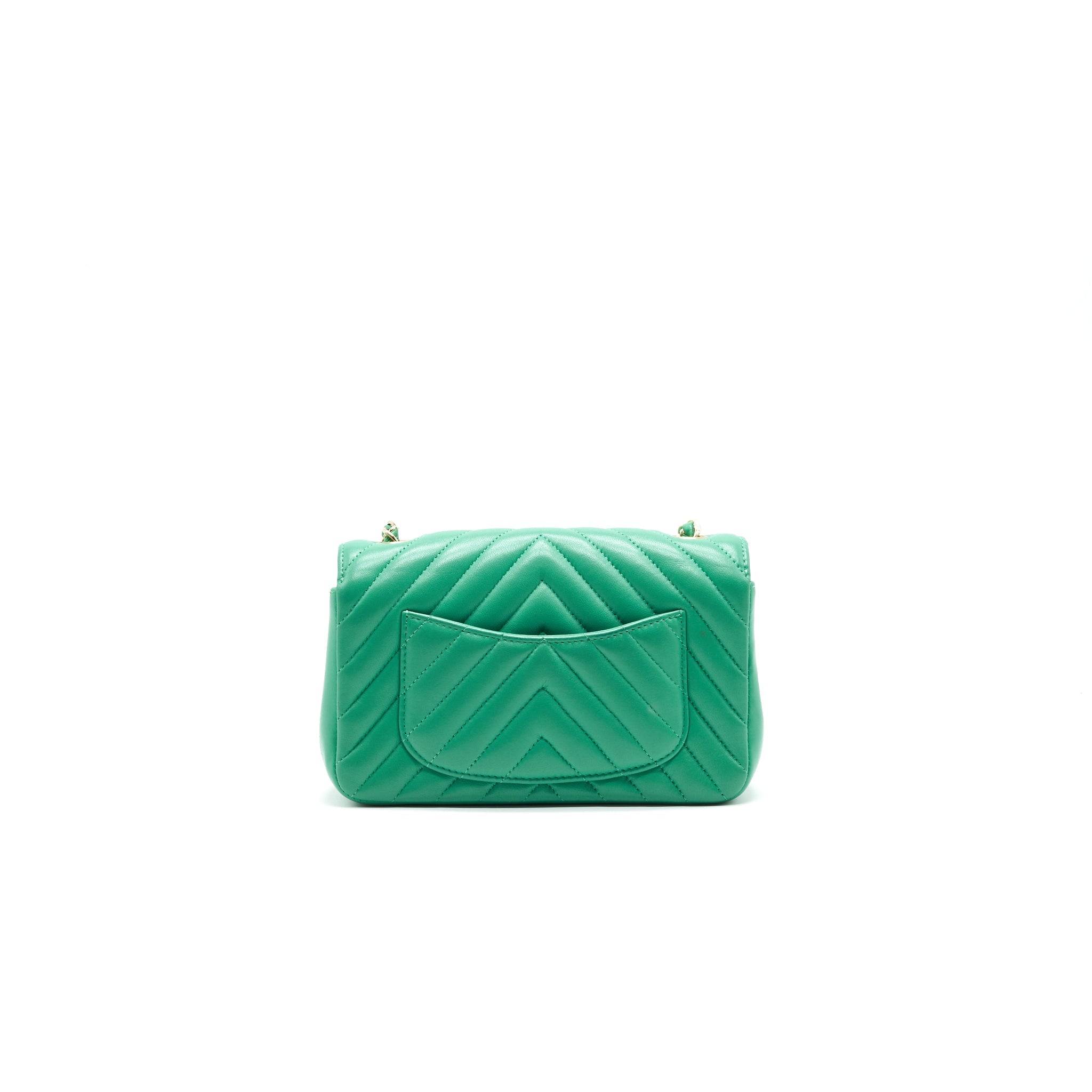 CHANEL CHEVRON MINI RECTANGULAR GREEN WITH LGHW