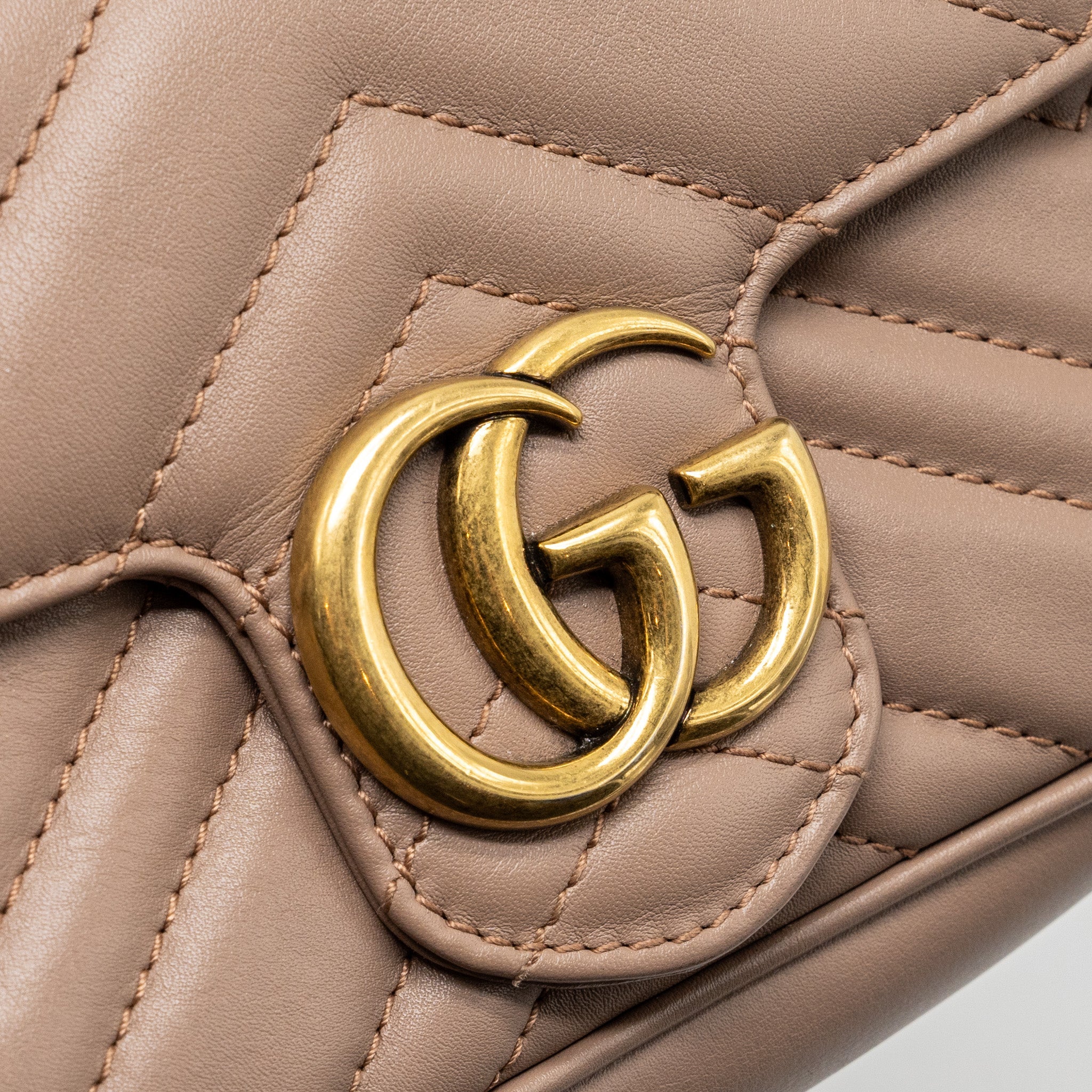 GUCCI SUPER MINI GG MARMONT CALFSKIN BEIGE GHW