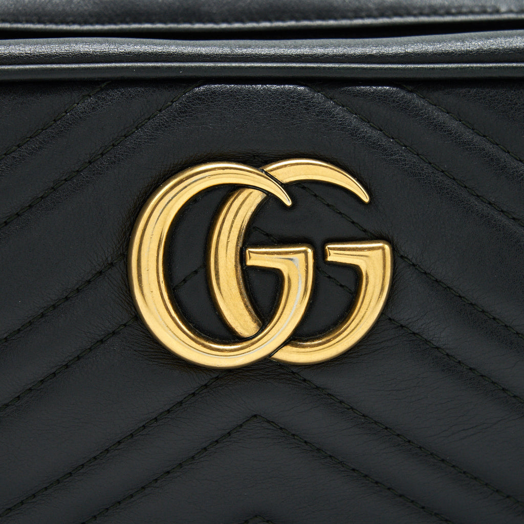 GUCCI MARMONT SMALL MATELASSE SHOULDER BAG BLACK GHW