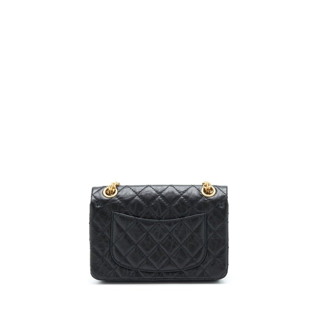 CHANEL MINI 2.55 REISSUE FLAP BAG AGED CALFSKIN BLACK BRUSHED GHW (MICROCHIP)
