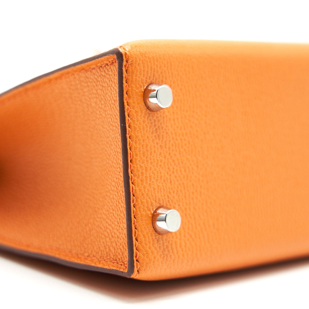 HERMES SAC MINI KELLY Ⅱ VERSO CHEVRE MYSORE ORANGE/ SANGUINE SHW