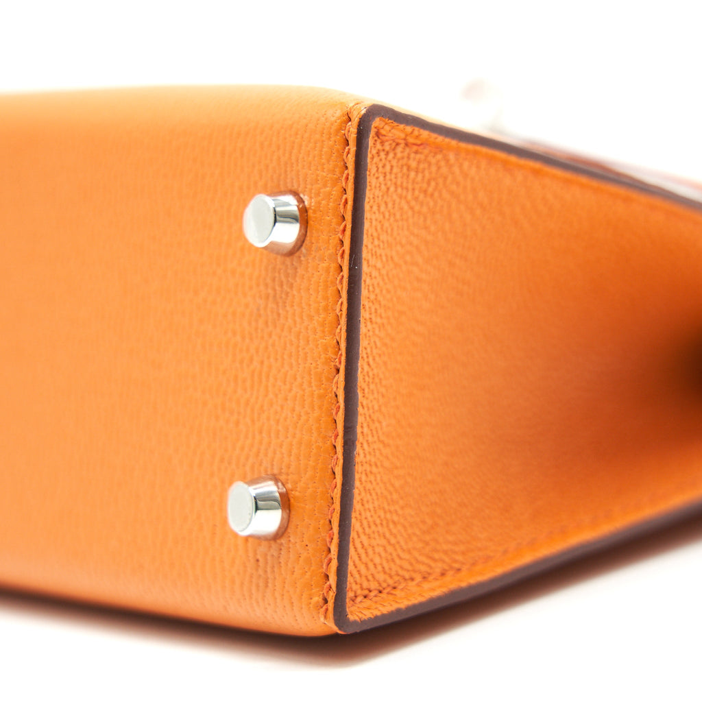 HERMES SAC MINI KELLY Ⅱ VERSO CHEVRE MYSORE ORANGE/ SANGUINE SHW