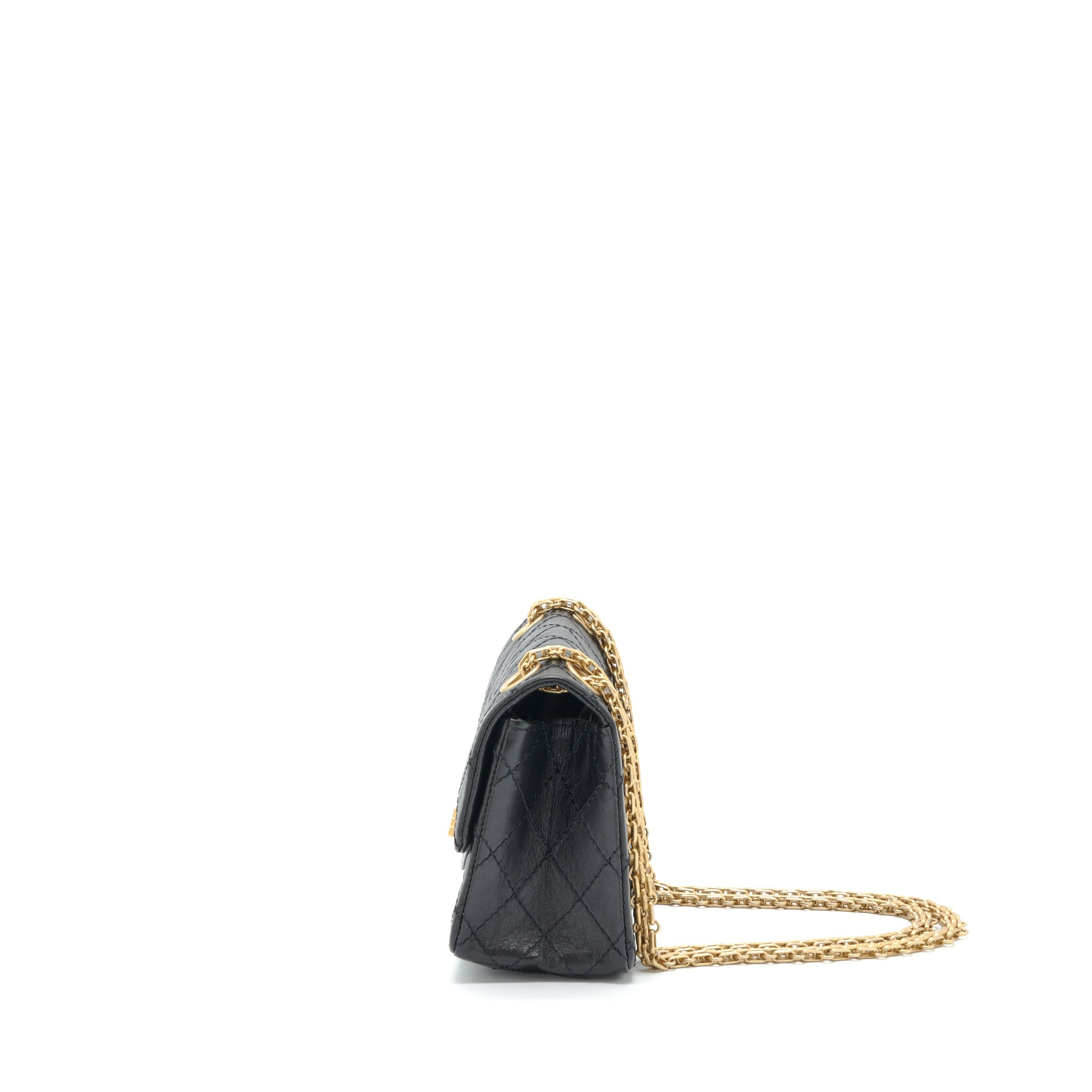 CHANEL MINI 2.55 REISSUE FLAP BAG AGED CALFSKIN BLACK BRUSHED GHW (MICROCHIP)